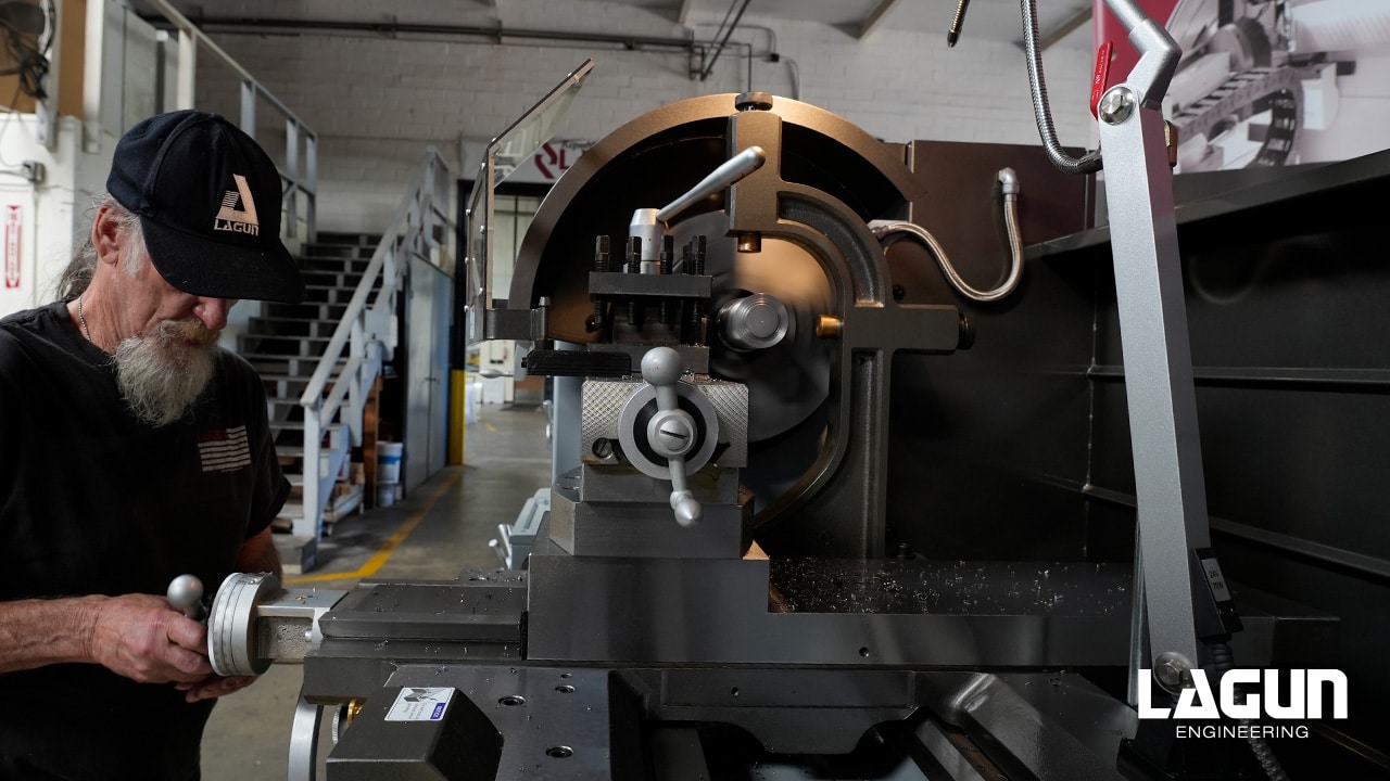 Lagun Engineering employee working on a lagun lathe